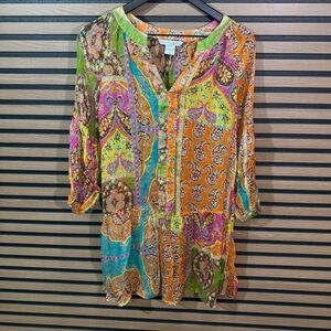 Peter Nygard Paisley Patchwork Tunic Top - Vibrant Multicolor